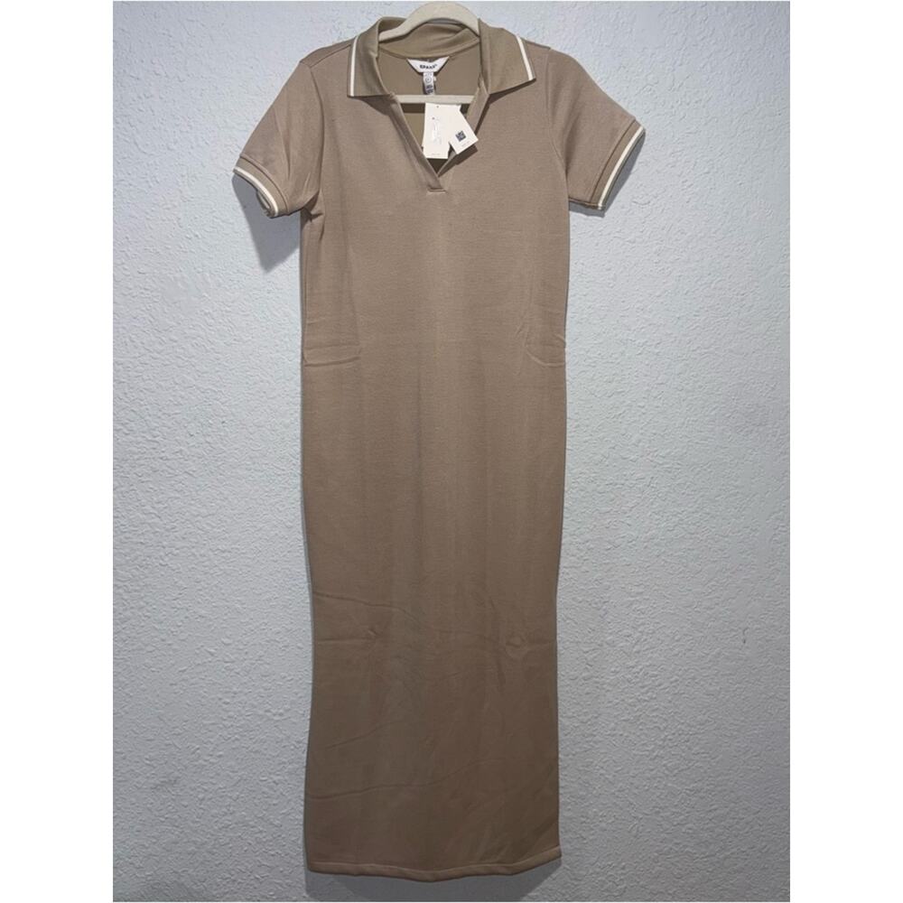 NWT Spanx Air Essentials Short Sleeve Polo Dress Ashwood Small Tan Midi Preppy - Picture 2 of 6